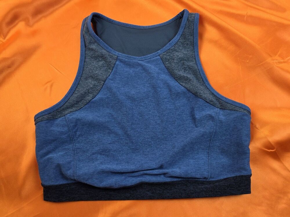 Women's High-Neck Two-Tone Blue & Charcoal Sports Bra